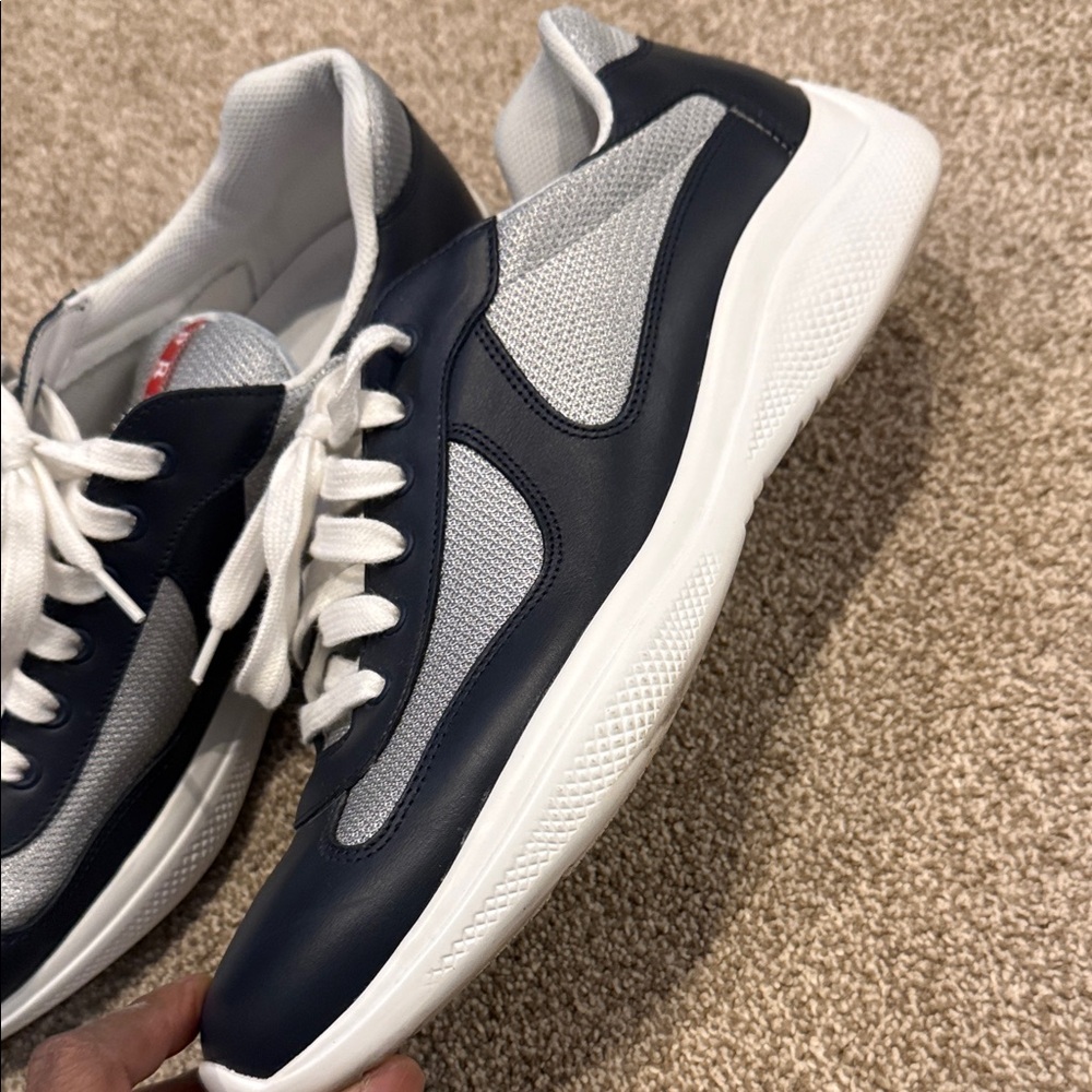 Prada Men's Dark Blue and Light Gray America’s Cup Soft Bike Low Top - Picture 7 of 13